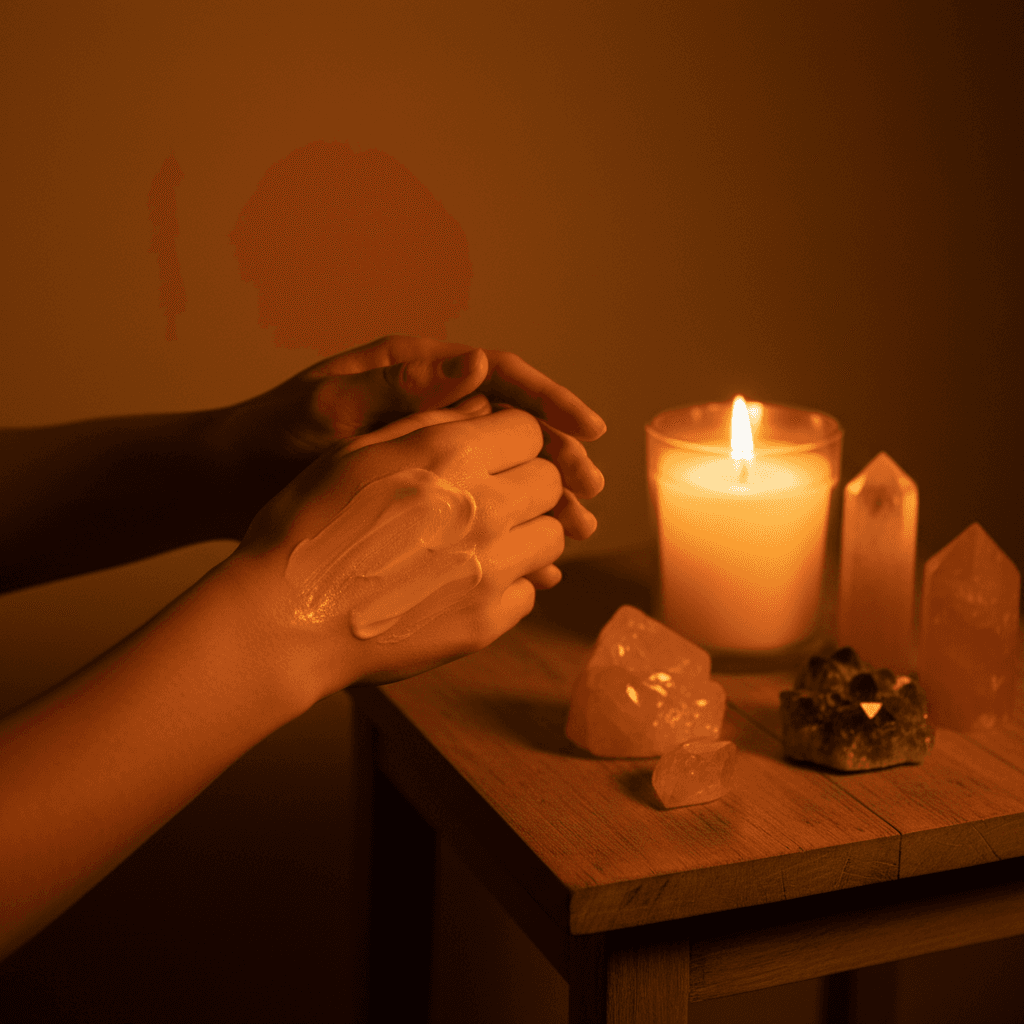 Hands applying Raw Healings body butter in self-care ritual